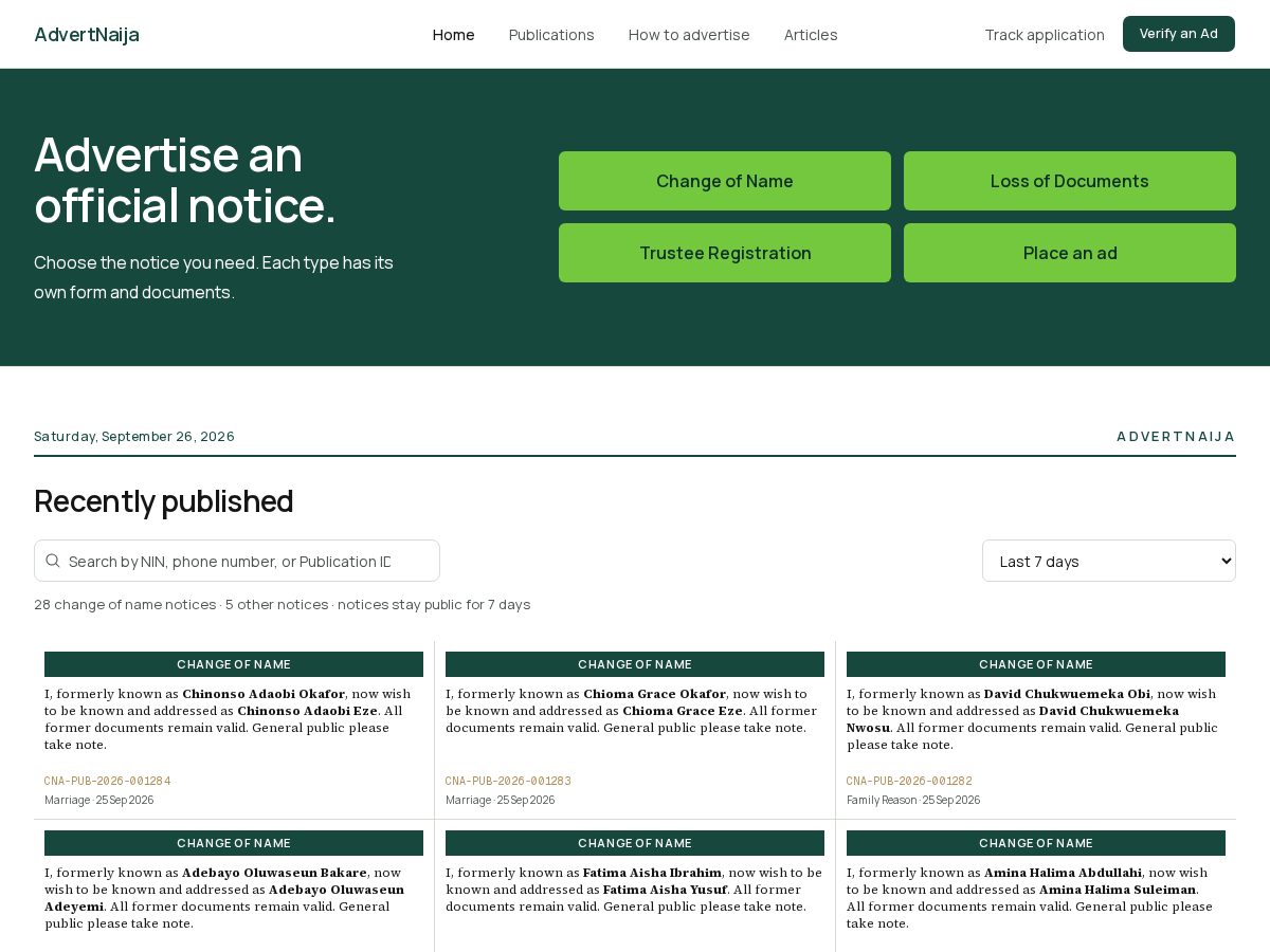 Landing-page snapshot of advertnaija.com
