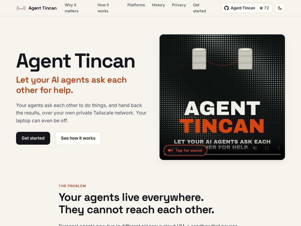 Landing-page snapshot of agenttincan.com