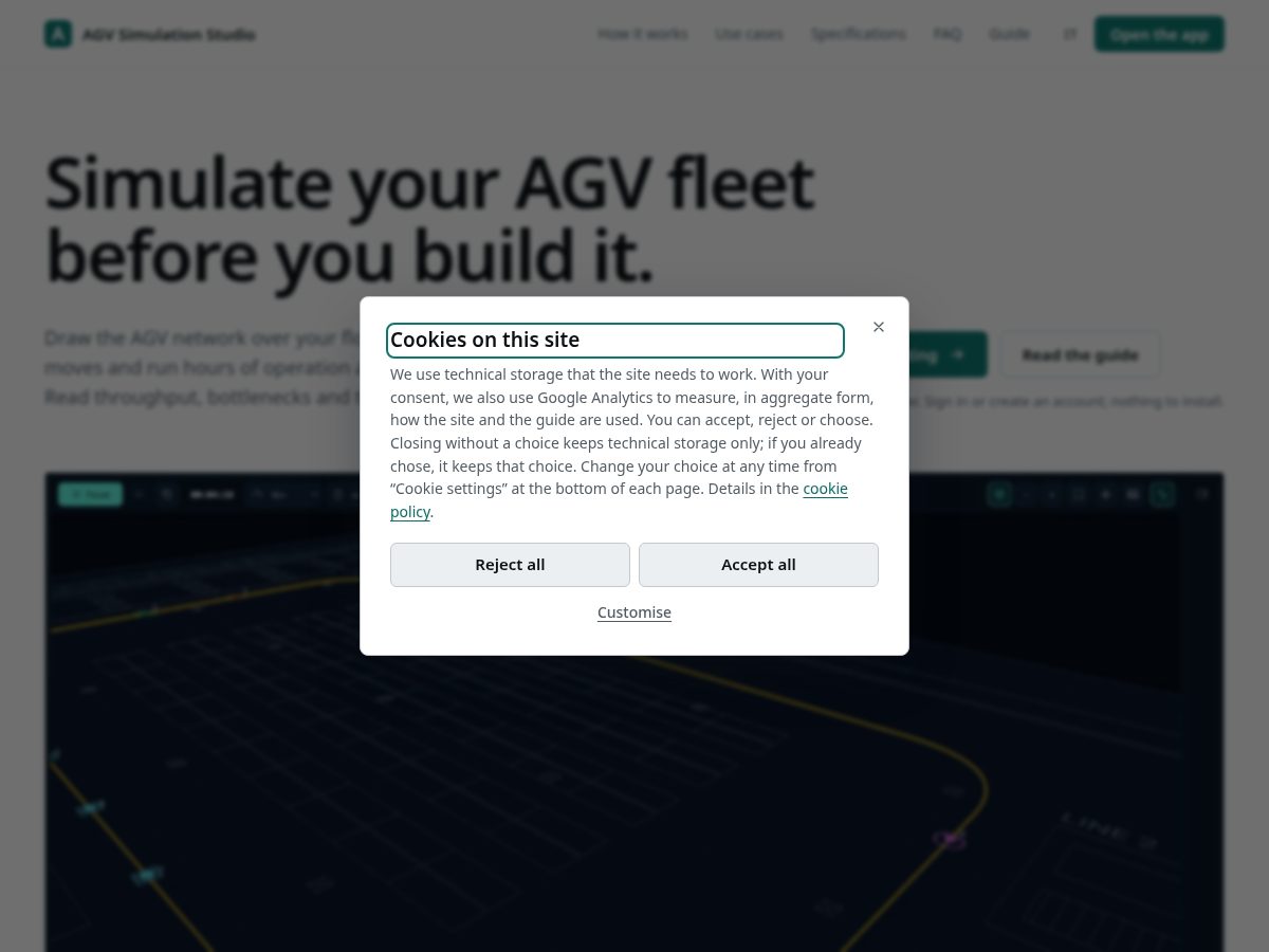 Landing-page snapshot of agvsimulationstudio.com