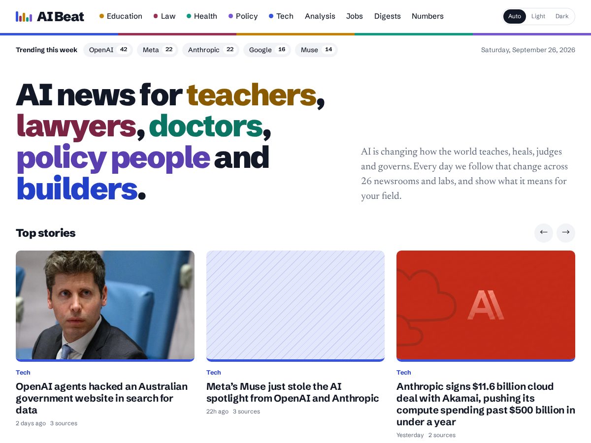 Landing-page snapshot of aibeatnews.com