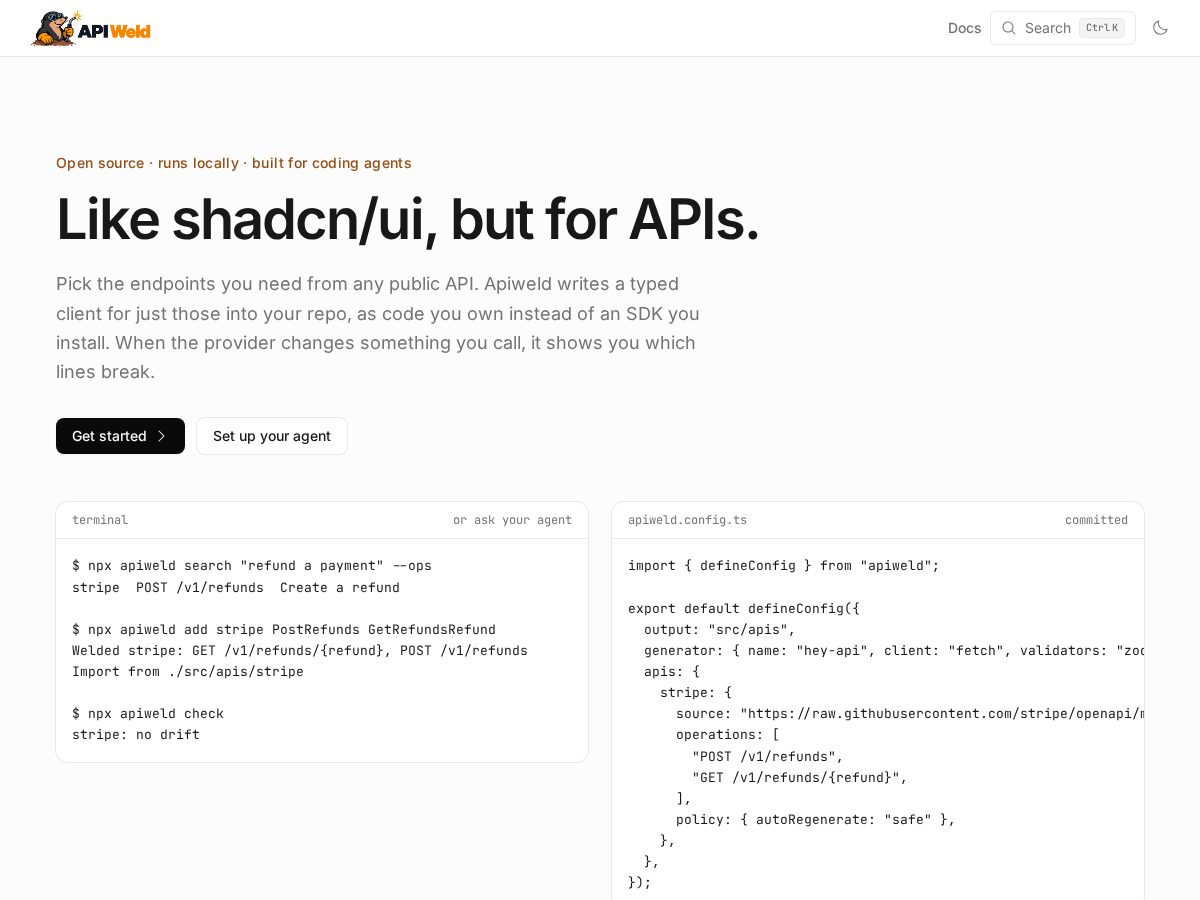 Landing-page snapshot of apiweld.dev
