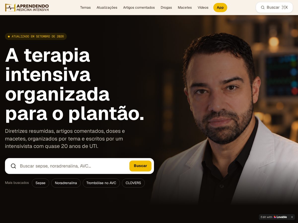 Landing-page snapshot of aprendendomedicinaintensiva.com