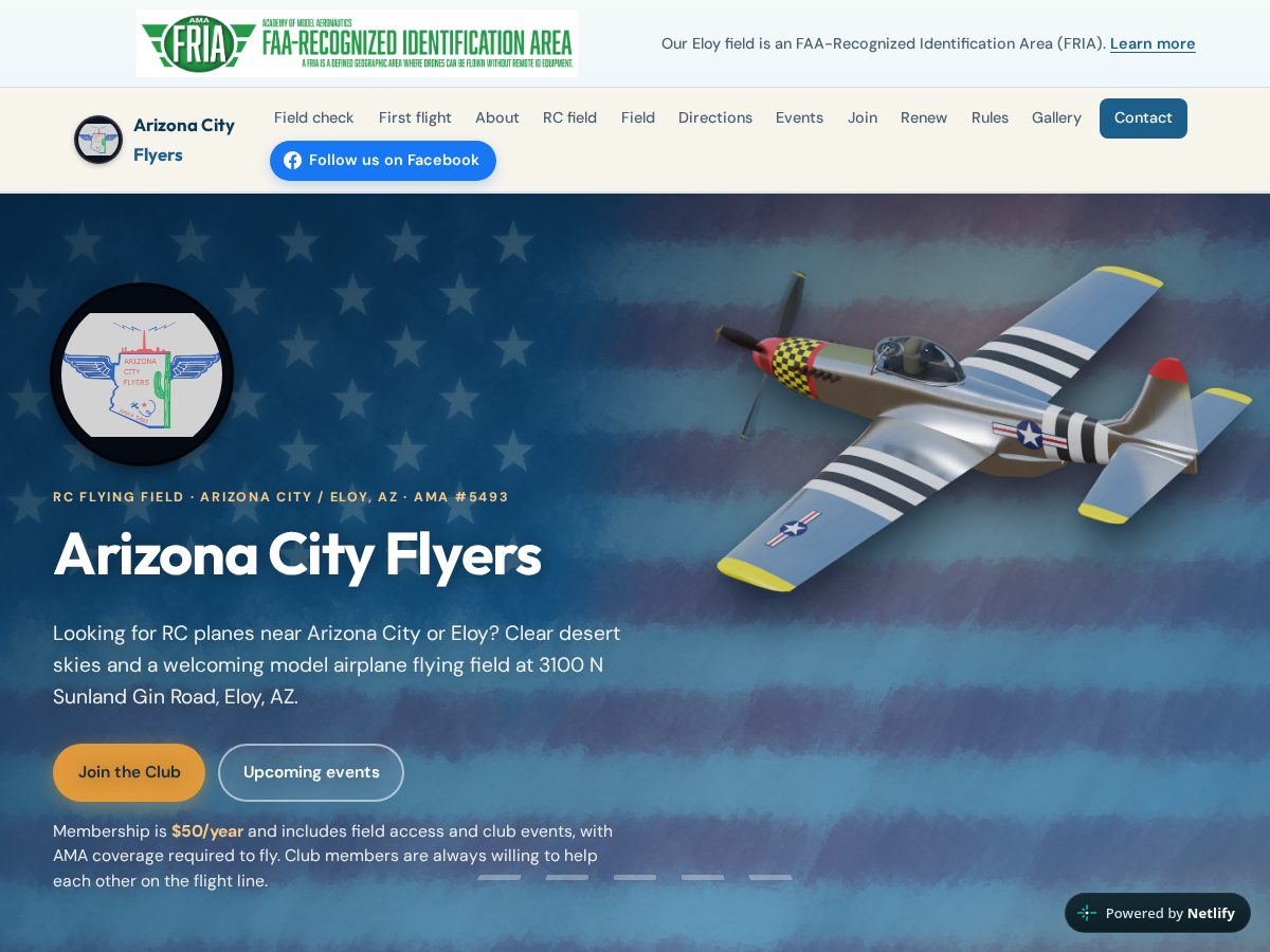 Landing-page snapshot of arizonacityflyers.org