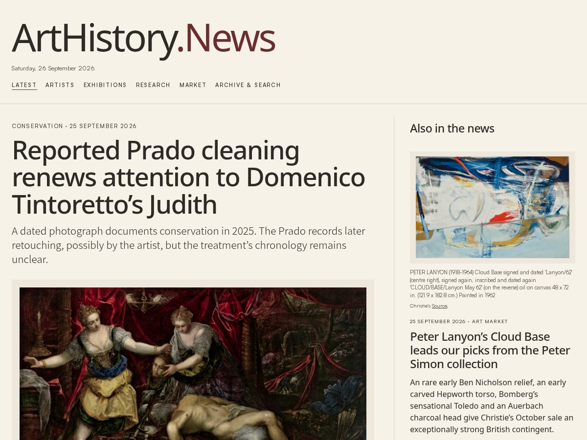 Landing-page snapshot of arthistory.news