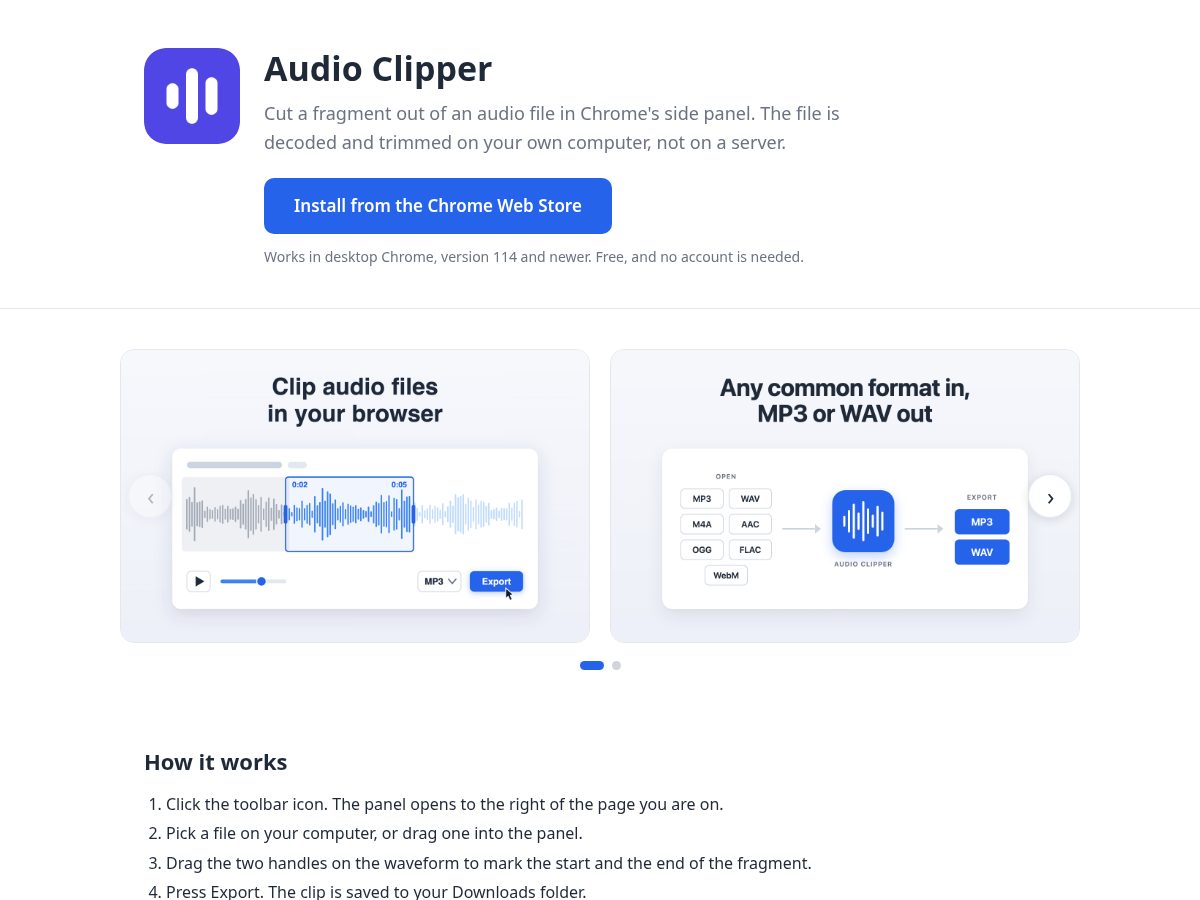 Landing-page snapshot of audioclipper.site