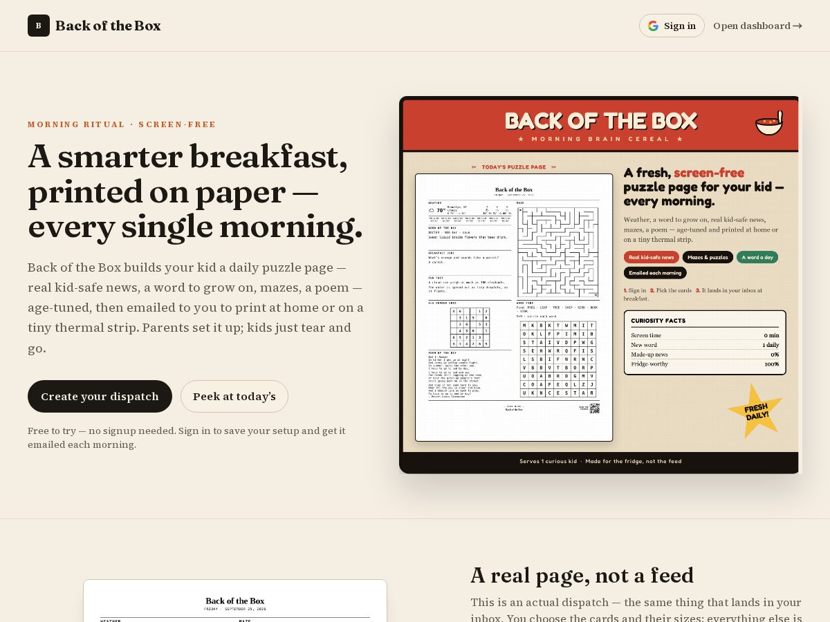 Landing-page snapshot of backofthebox.xyz