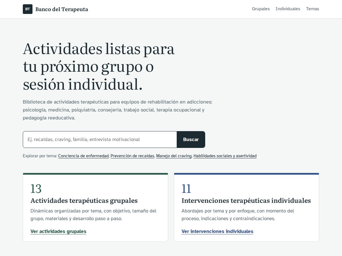 Landing-page snapshot of bancodelterapeuta.com