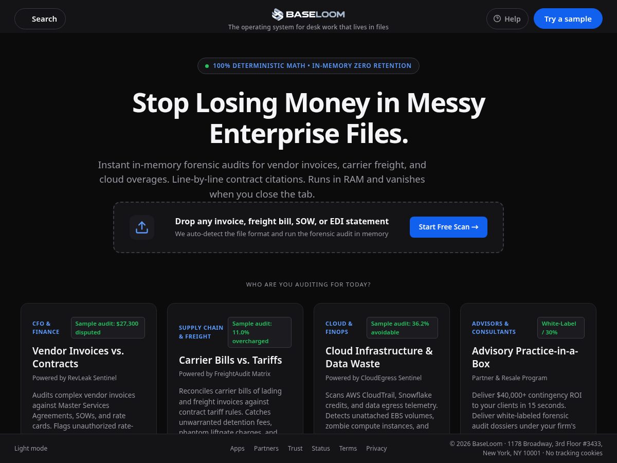 Landing-page snapshot of baseloom.app