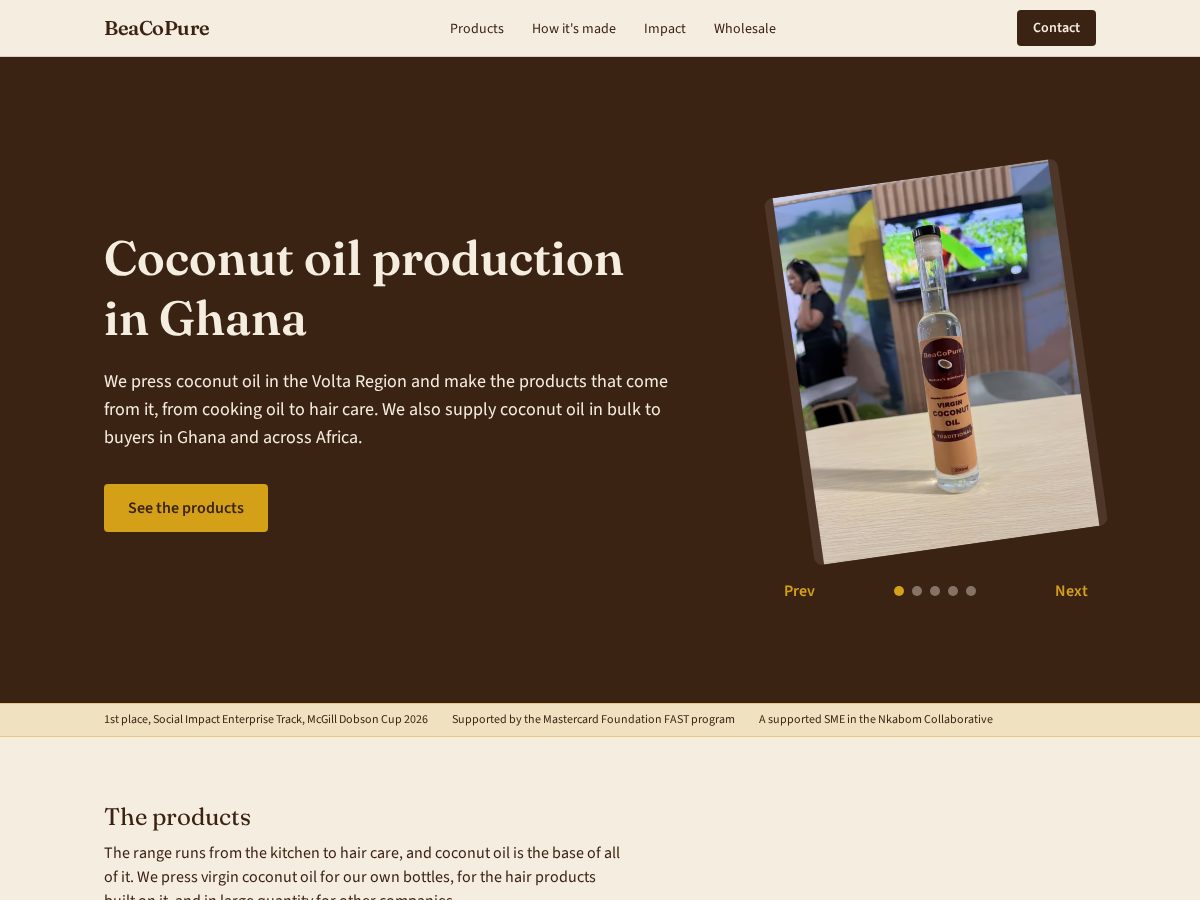 Landing-page snapshot of beacopure.com