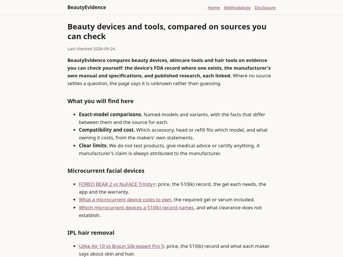 Landing-page snapshot of beautyevidence.com