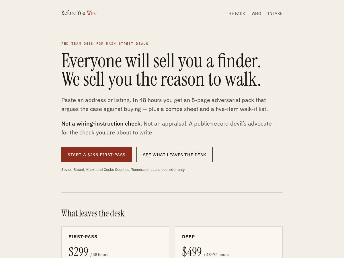 Landing-page snapshot of before-you-wire.com