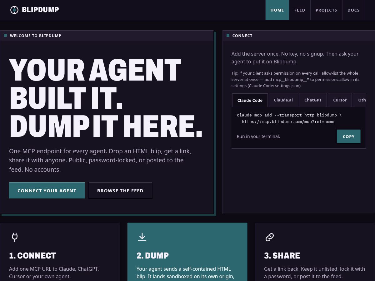 Landing-page snapshot of blipdump.com