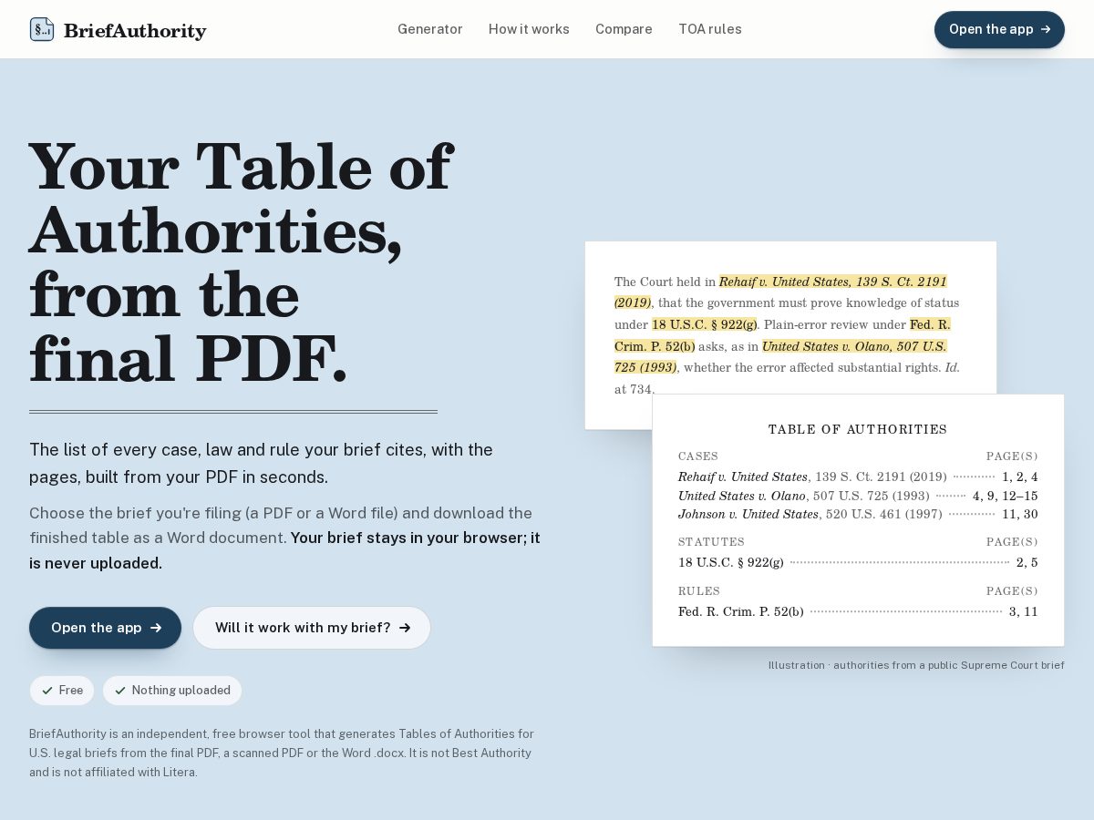 Landing-page snapshot of briefauthority.com