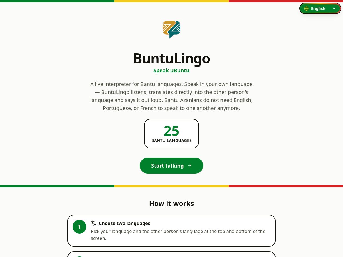 Landing-page snapshot of buntulingo.com