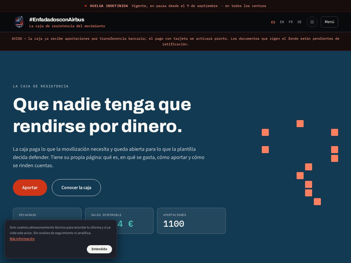 Landing-page snapshot of cajaderesistencia-asi-no.org