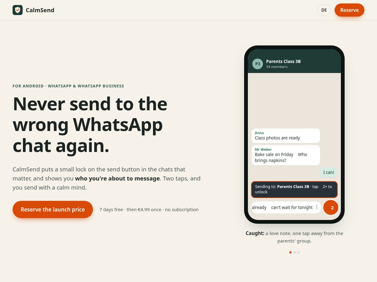 Landing-page snapshot of calmsend.app