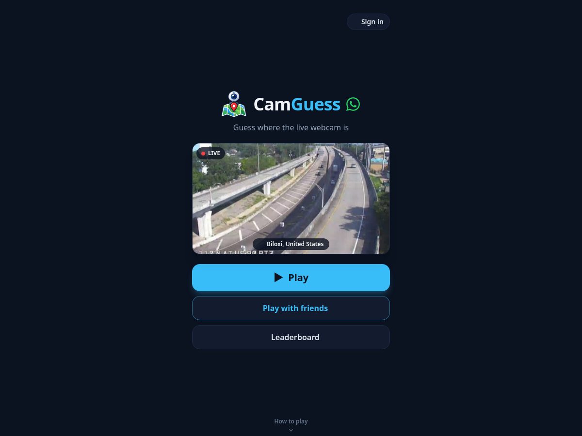 Landing-page snapshot of camguess.com