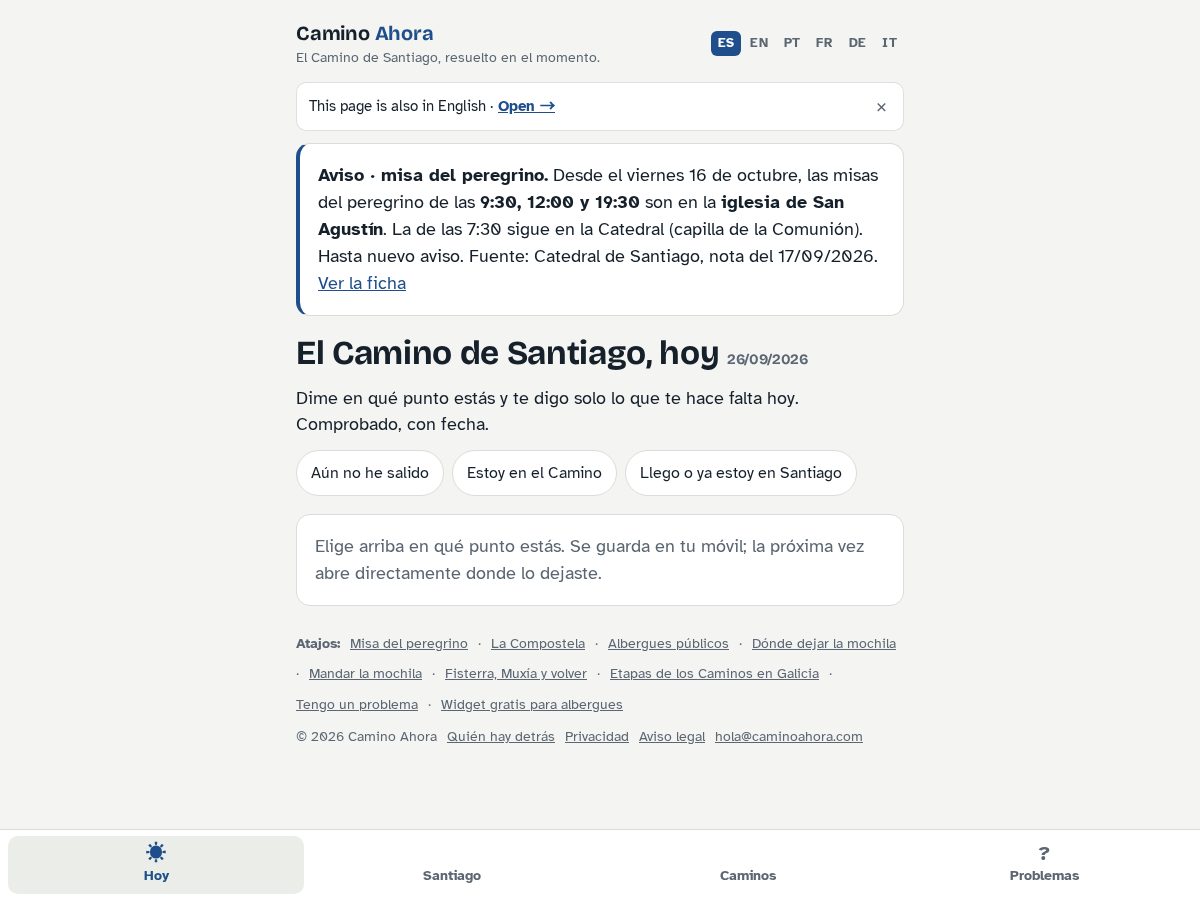 Landing-page snapshot of caminoahora.com