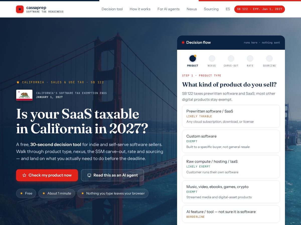 Landing-page snapshot of cassaprep.com