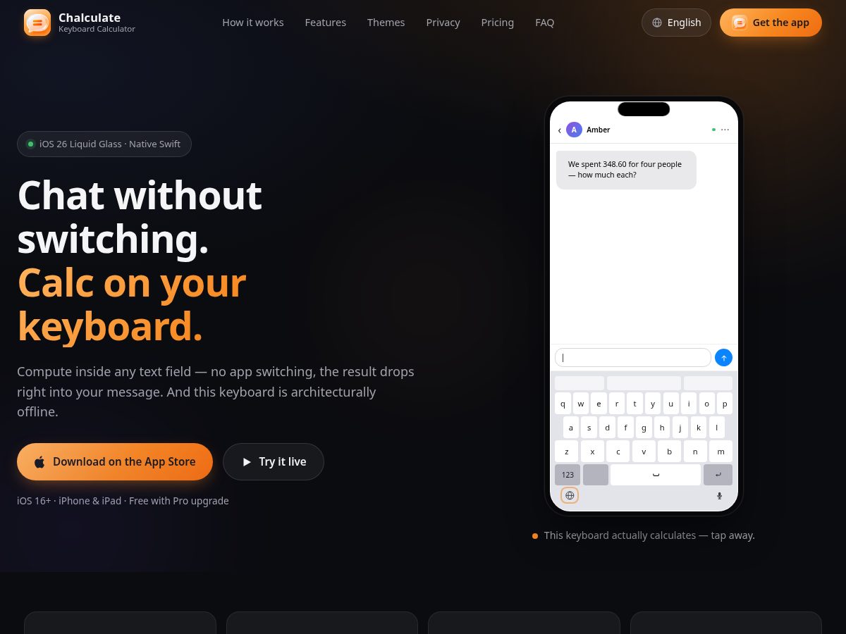 Landing-page snapshot of chalculate.com