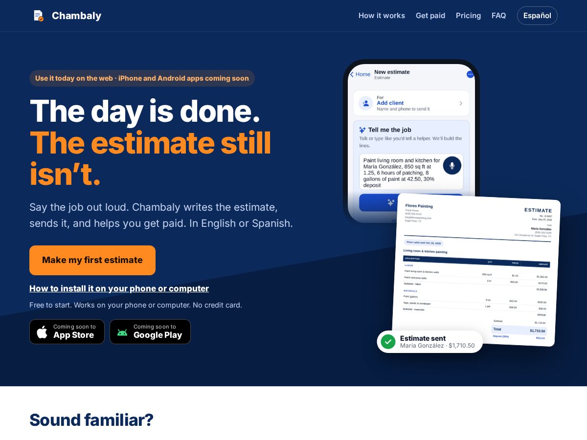 Landing-page snapshot of chambaly.com