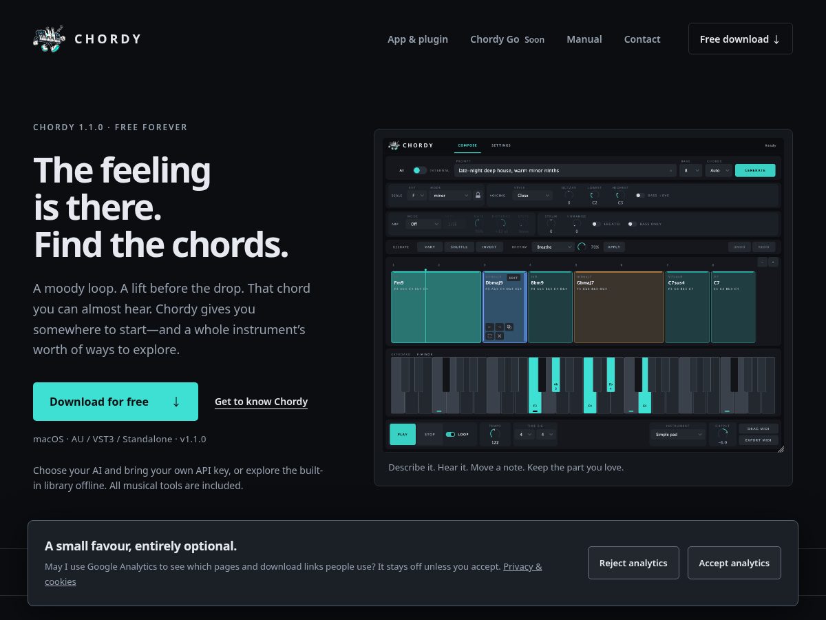 Landing-page snapshot of chordychords.com