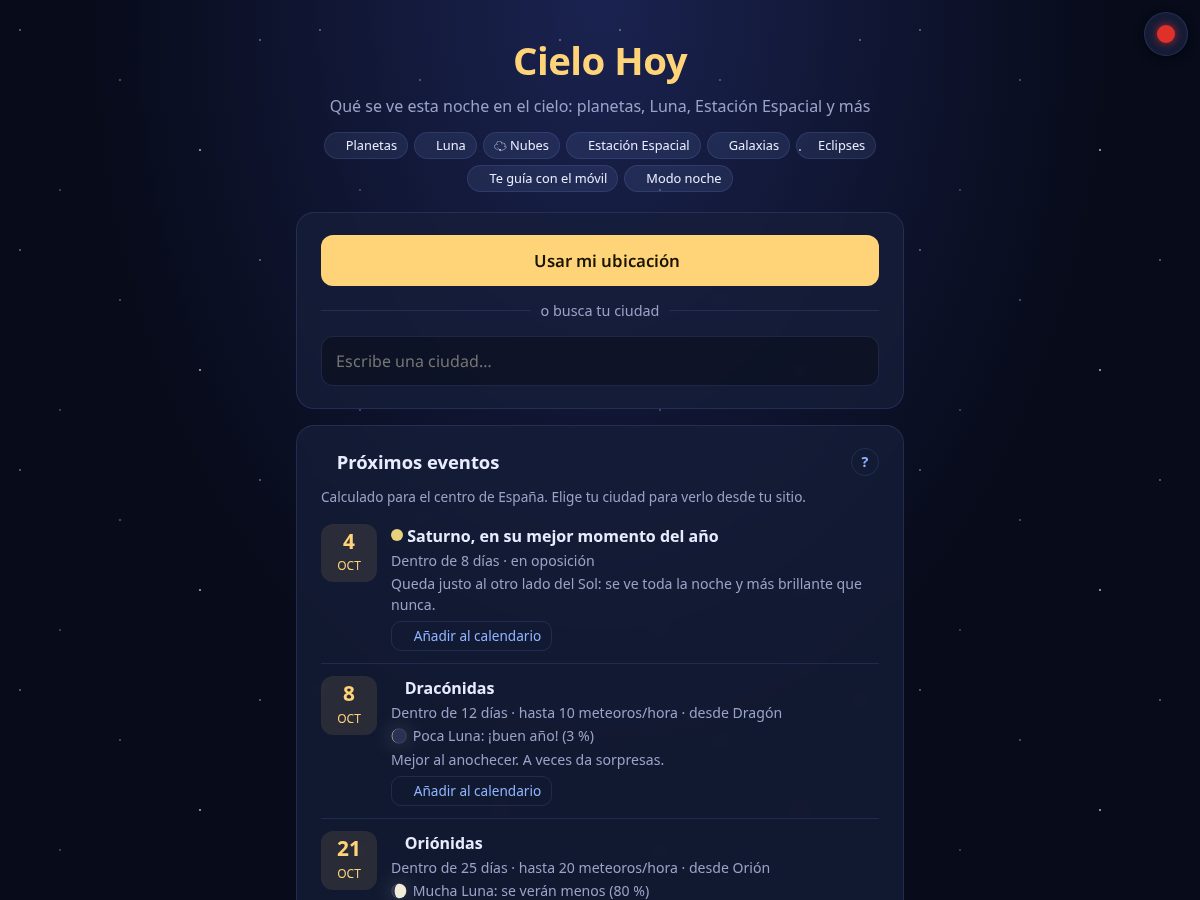 Landing-page snapshot of cielohoy.com