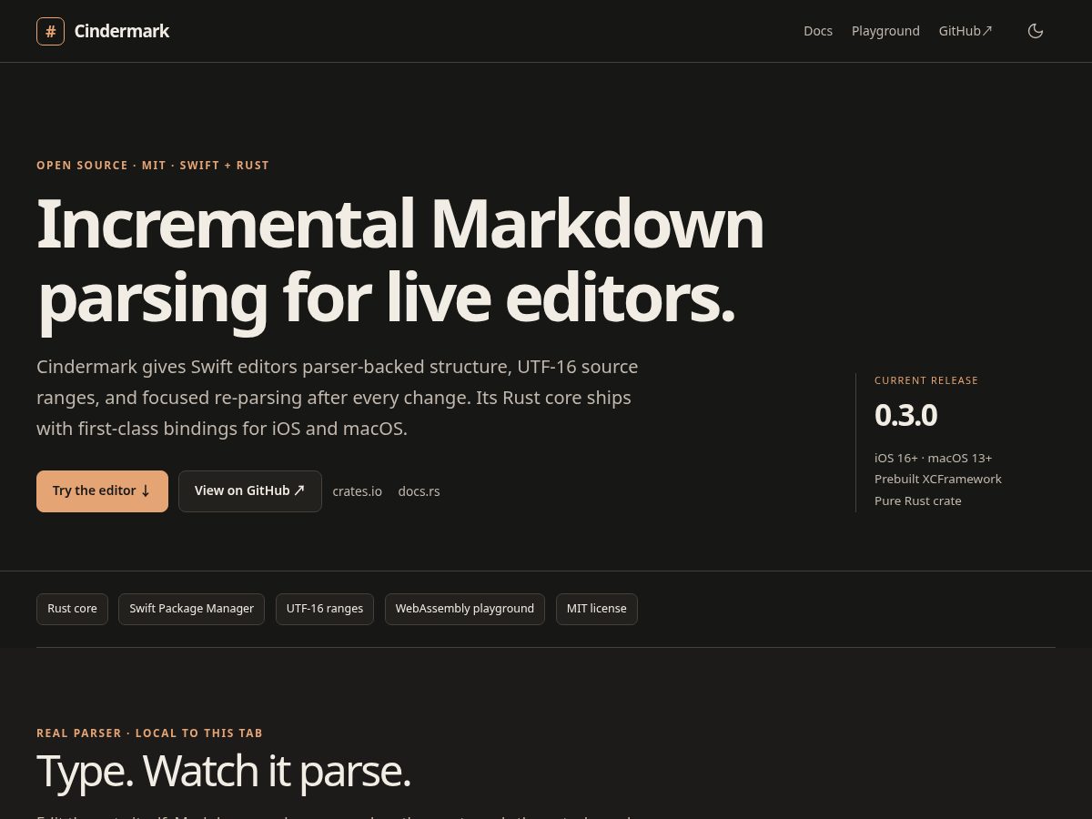 Landing-page snapshot of cindermark.org