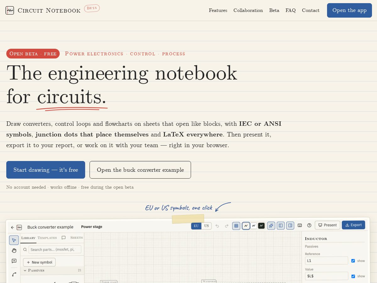 Landing-page snapshot of circuitnotebook.com
