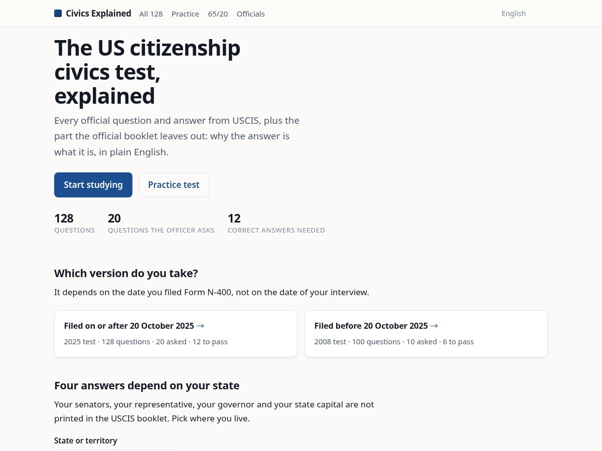 Landing-page snapshot of civicsexplained.com