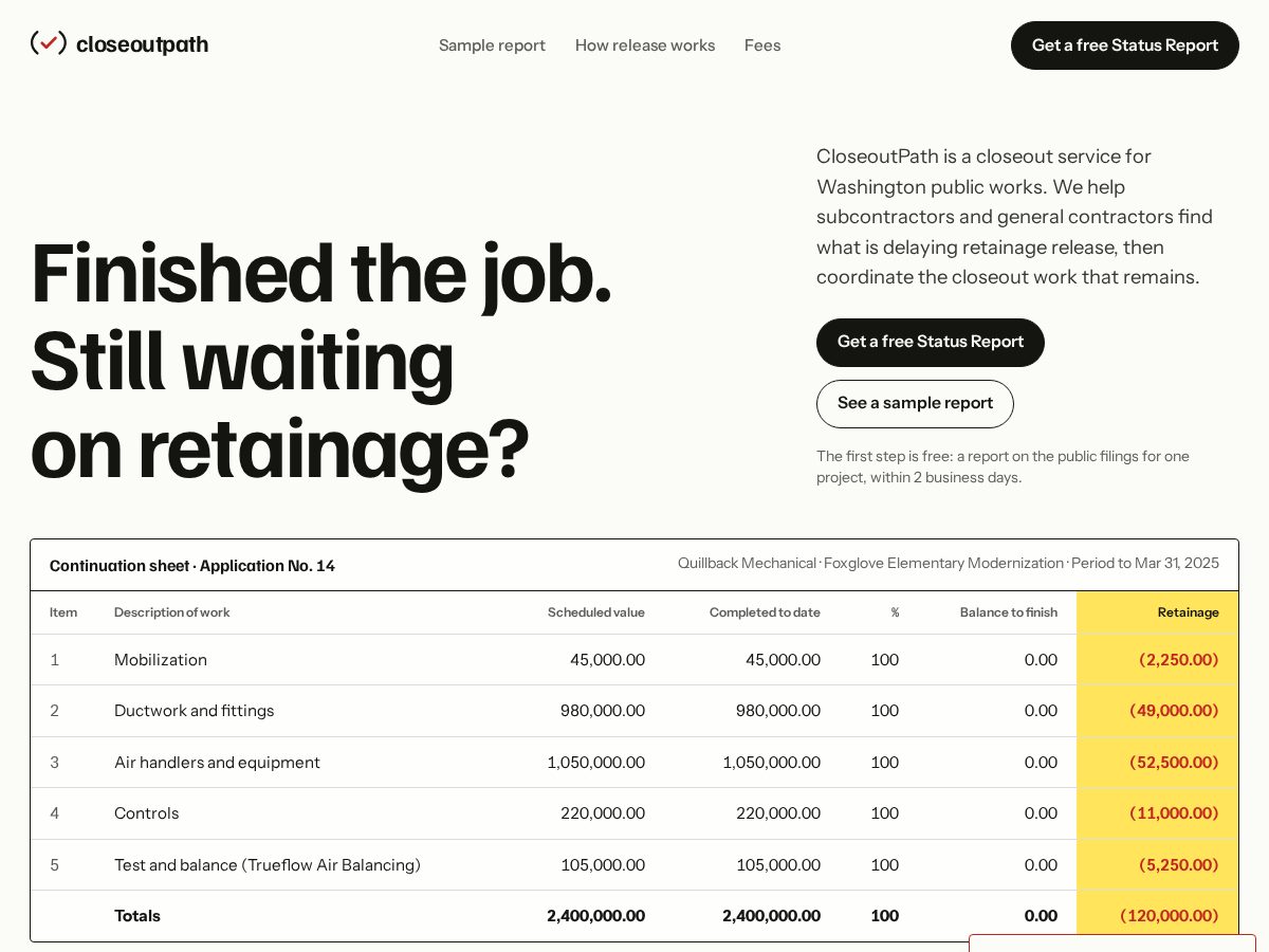 Landing-page snapshot of closeoutpath.com