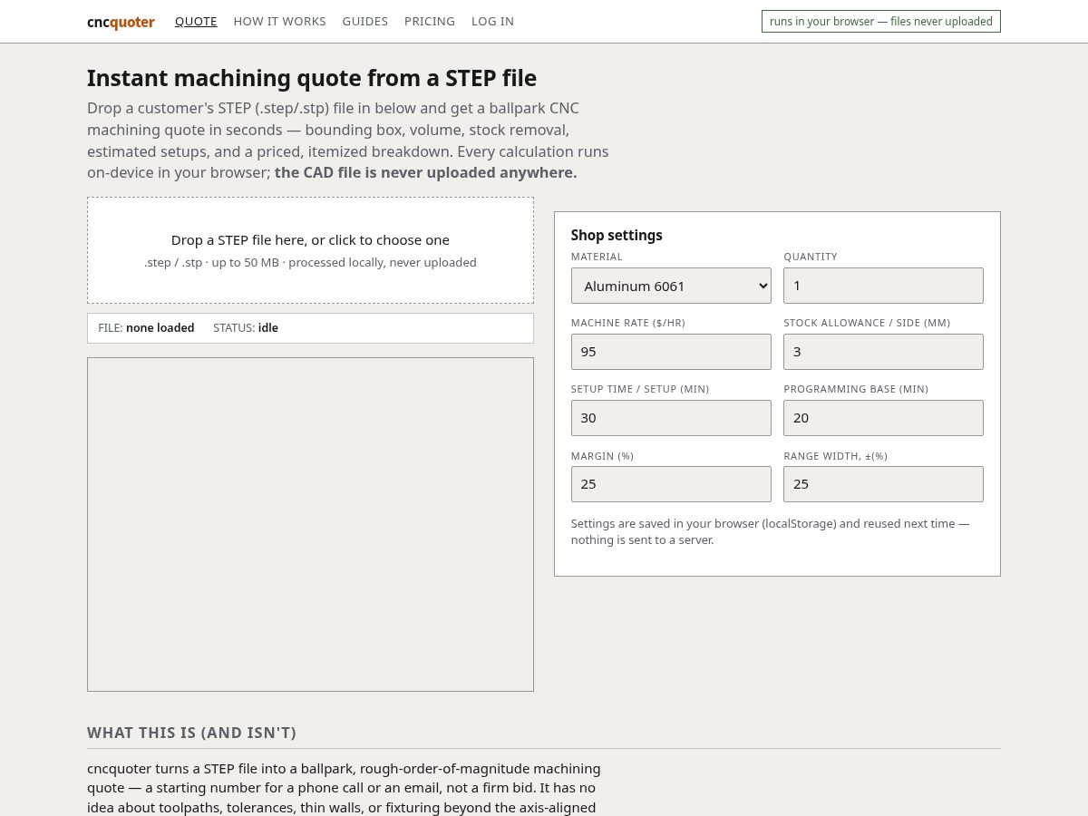 Landing-page snapshot of cncquoter.com