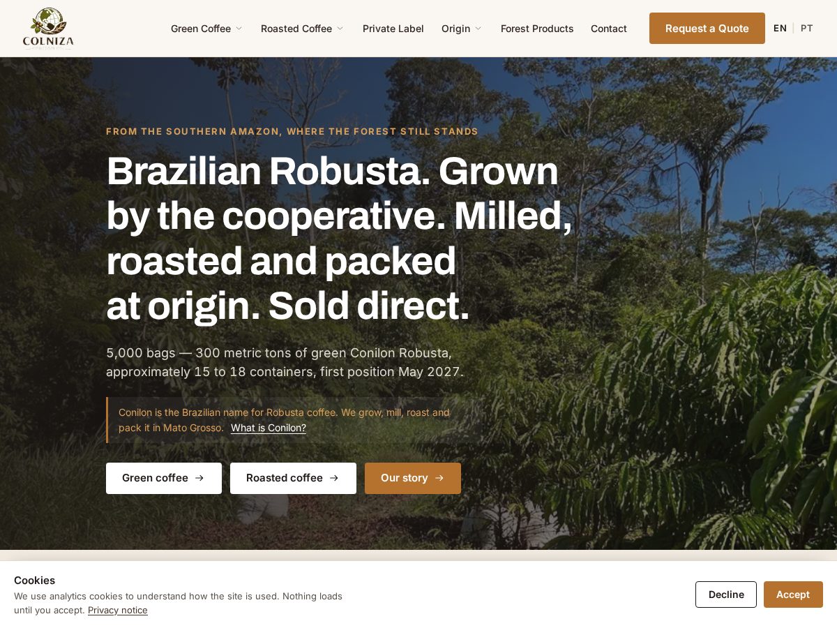 Landing-page snapshot of coniloncoffee.com