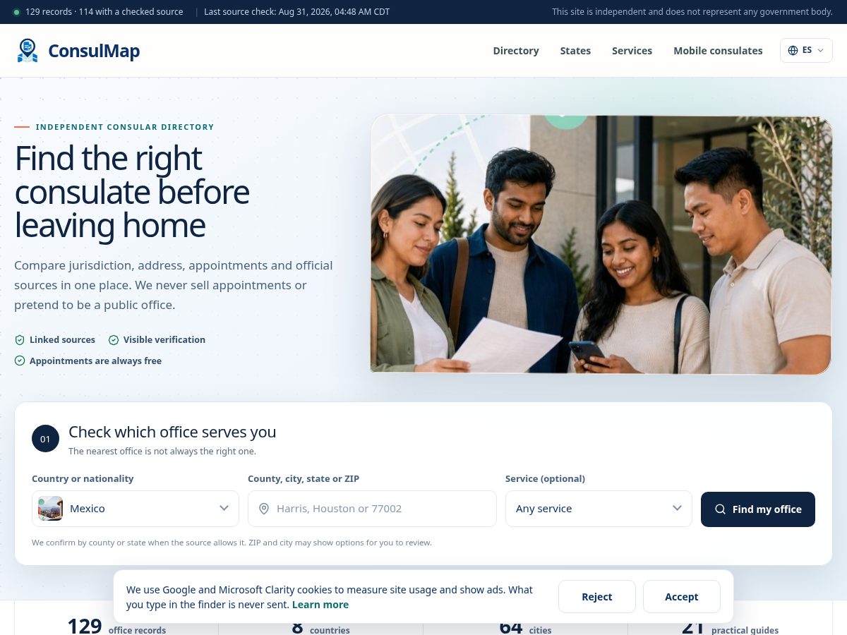 Landing-page snapshot of consulmap.com