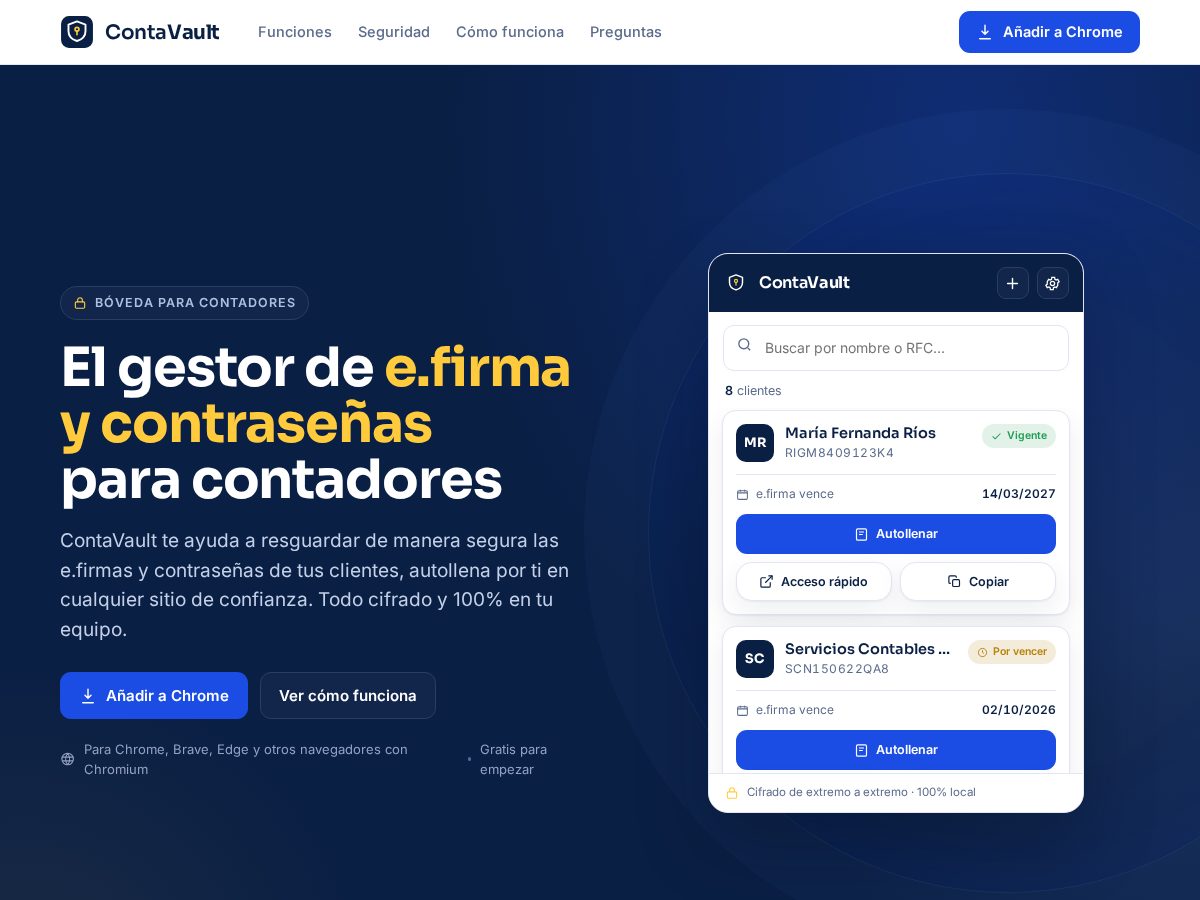 Landing-page snapshot of contavault.com