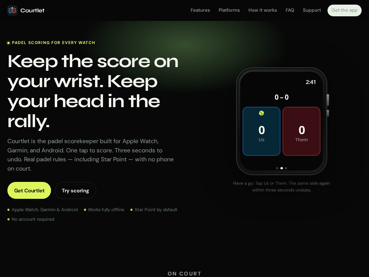 Landing-page snapshot of courtlet.app