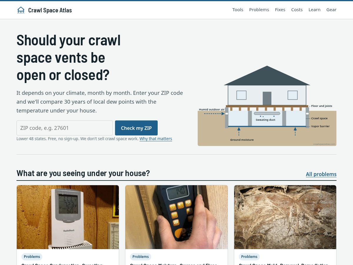 Landing-page snapshot of crawlspaceatlas.com