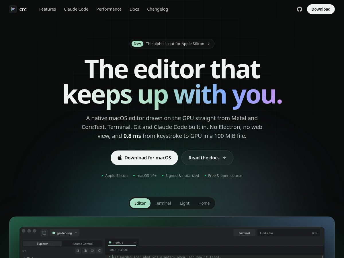 Landing-page snapshot of crceditor.com