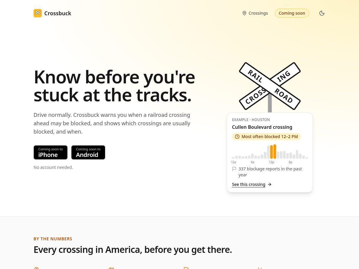Landing-page snapshot of crossbuck.app