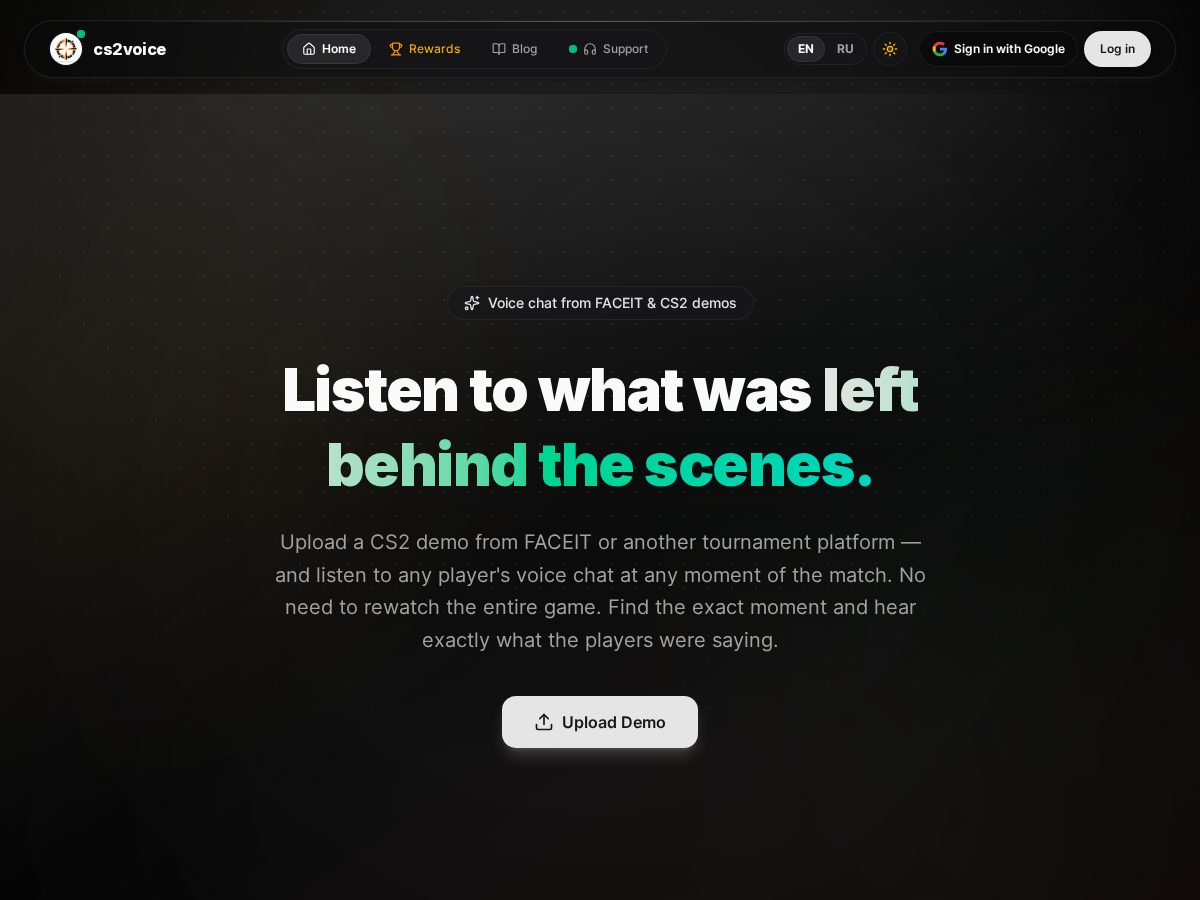 Landing-page snapshot of cs2voice.com