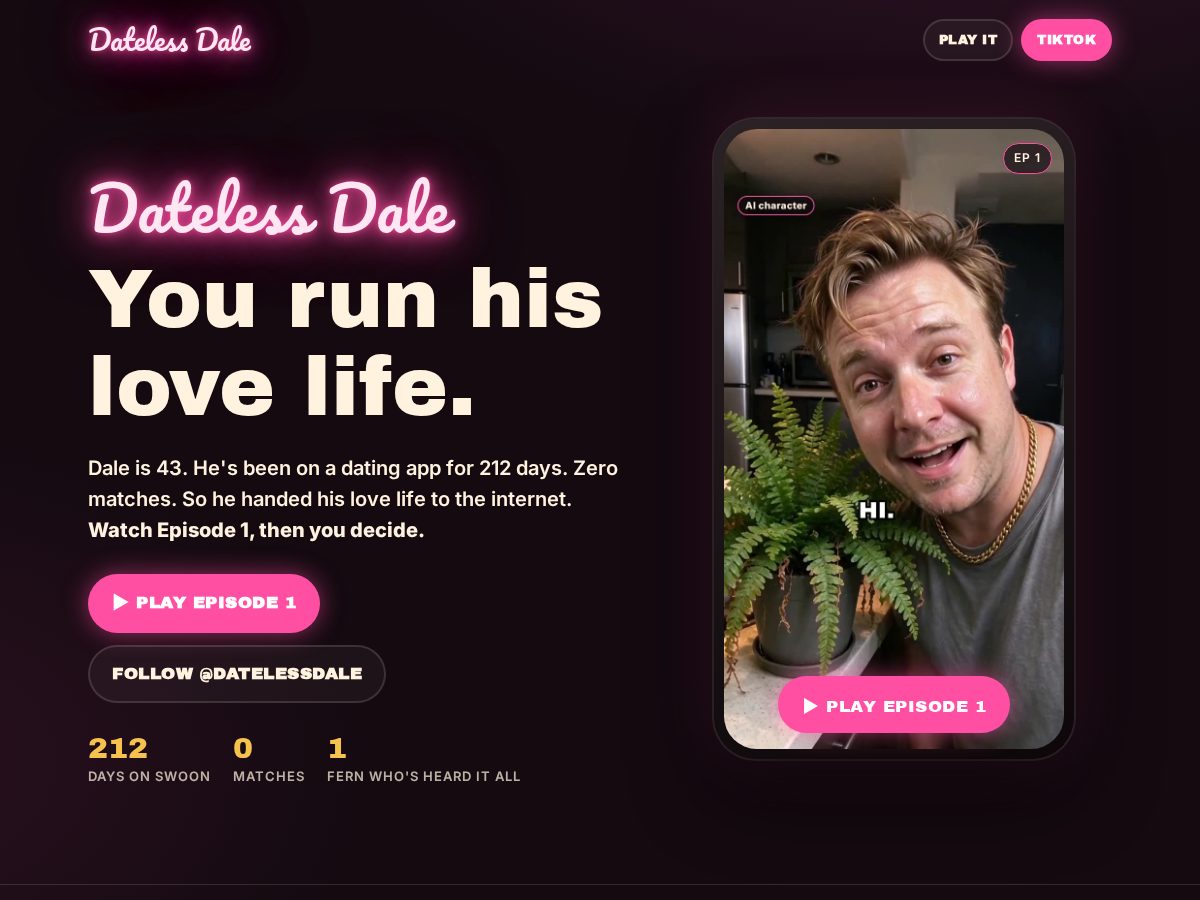 Landing-page snapshot of datelessdale.com