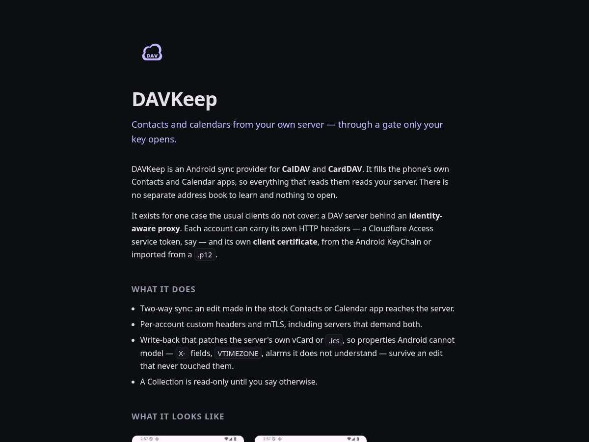 Landing-page snapshot of davkeep.app