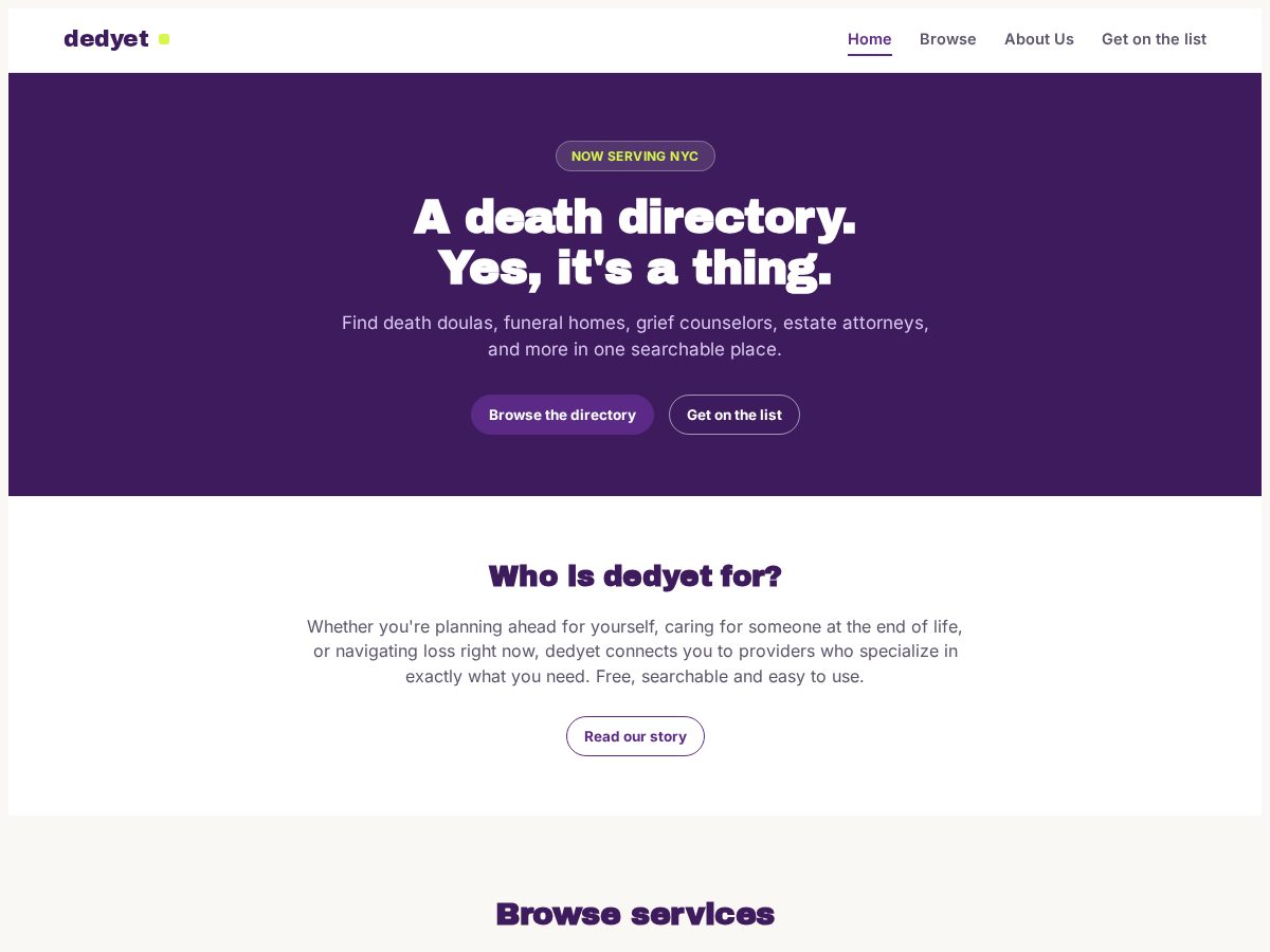Landing-page snapshot of deadyetdirectory.com