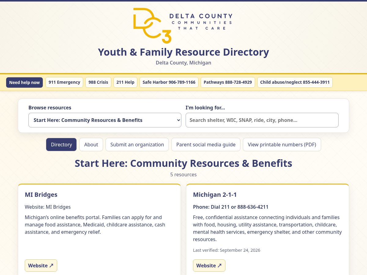 Landing-page snapshot of deltahelp.org