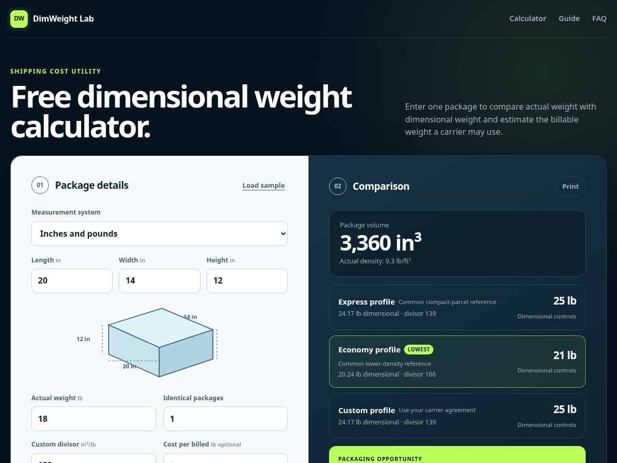Landing-page snapshot of dimweightlab.com
