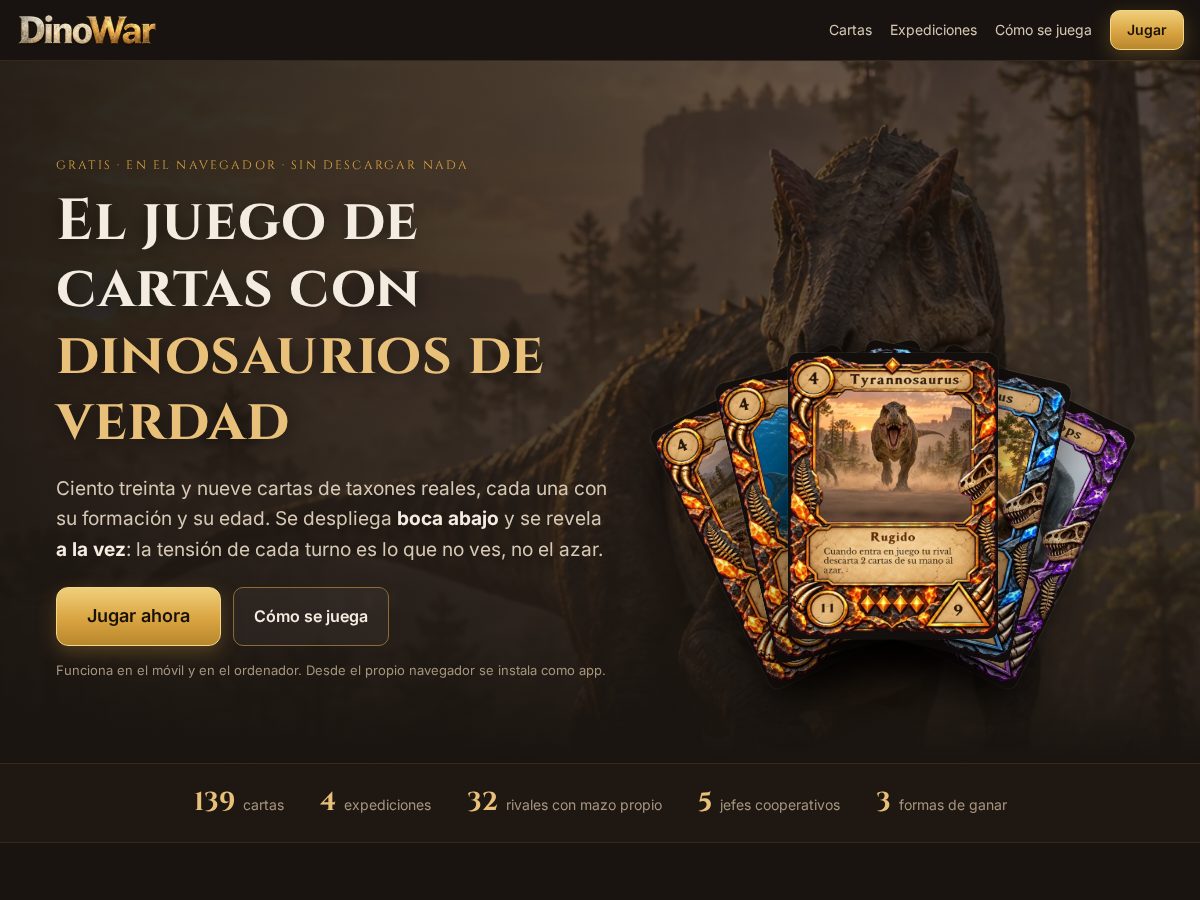 Landing-page snapshot of dinowar.app