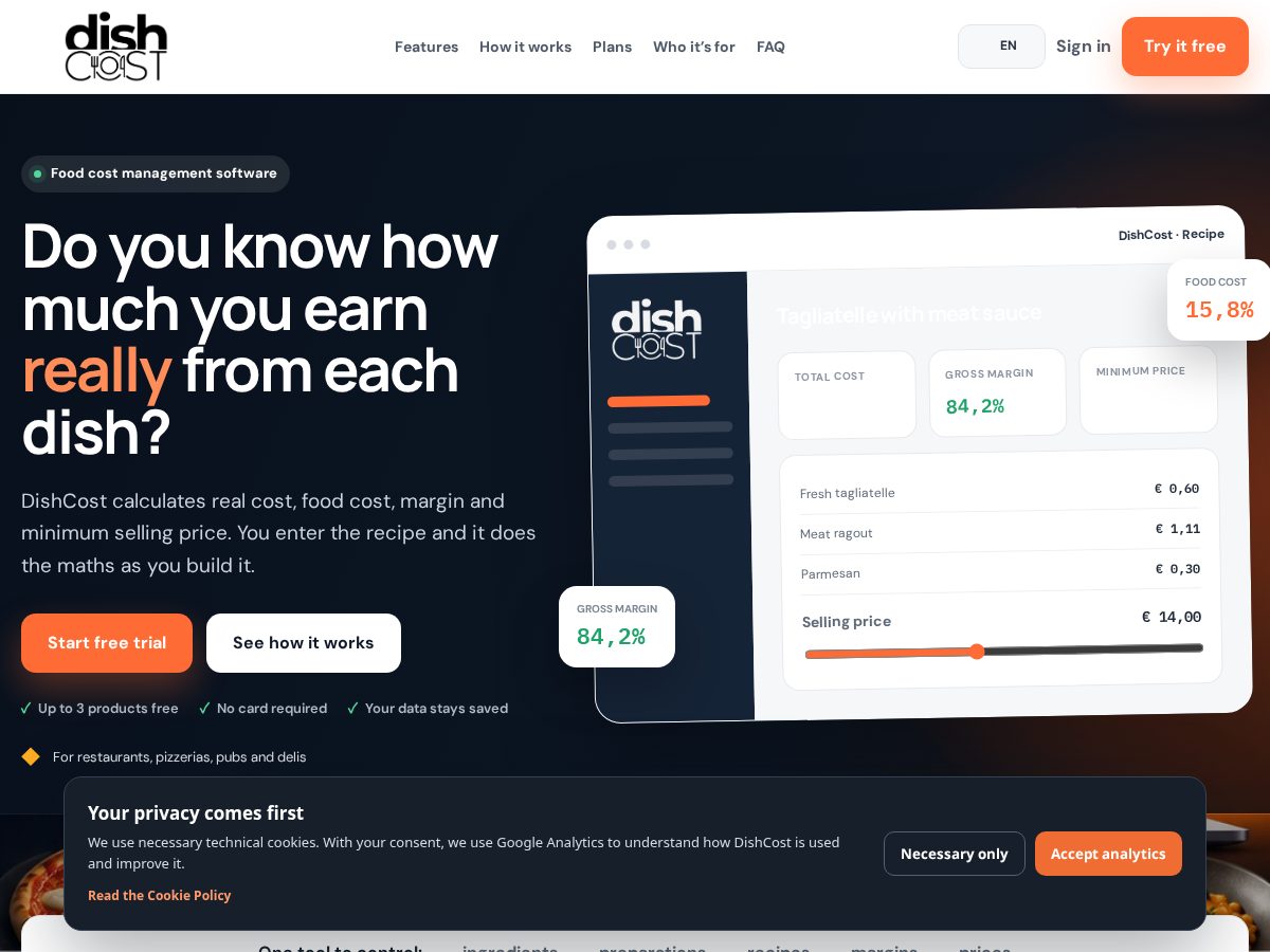 Landing-page snapshot of dishcost.app