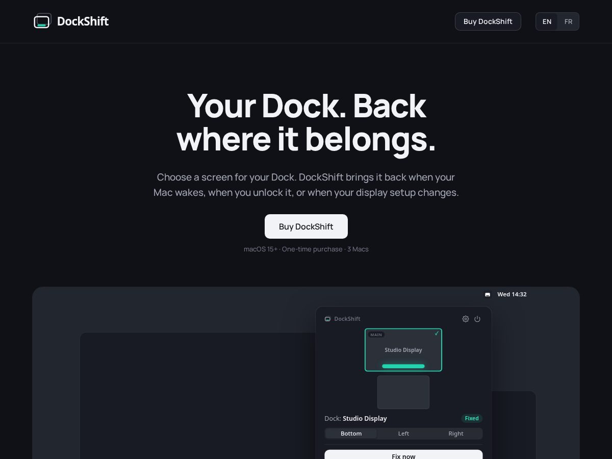 Landing-page snapshot of dockshift.app