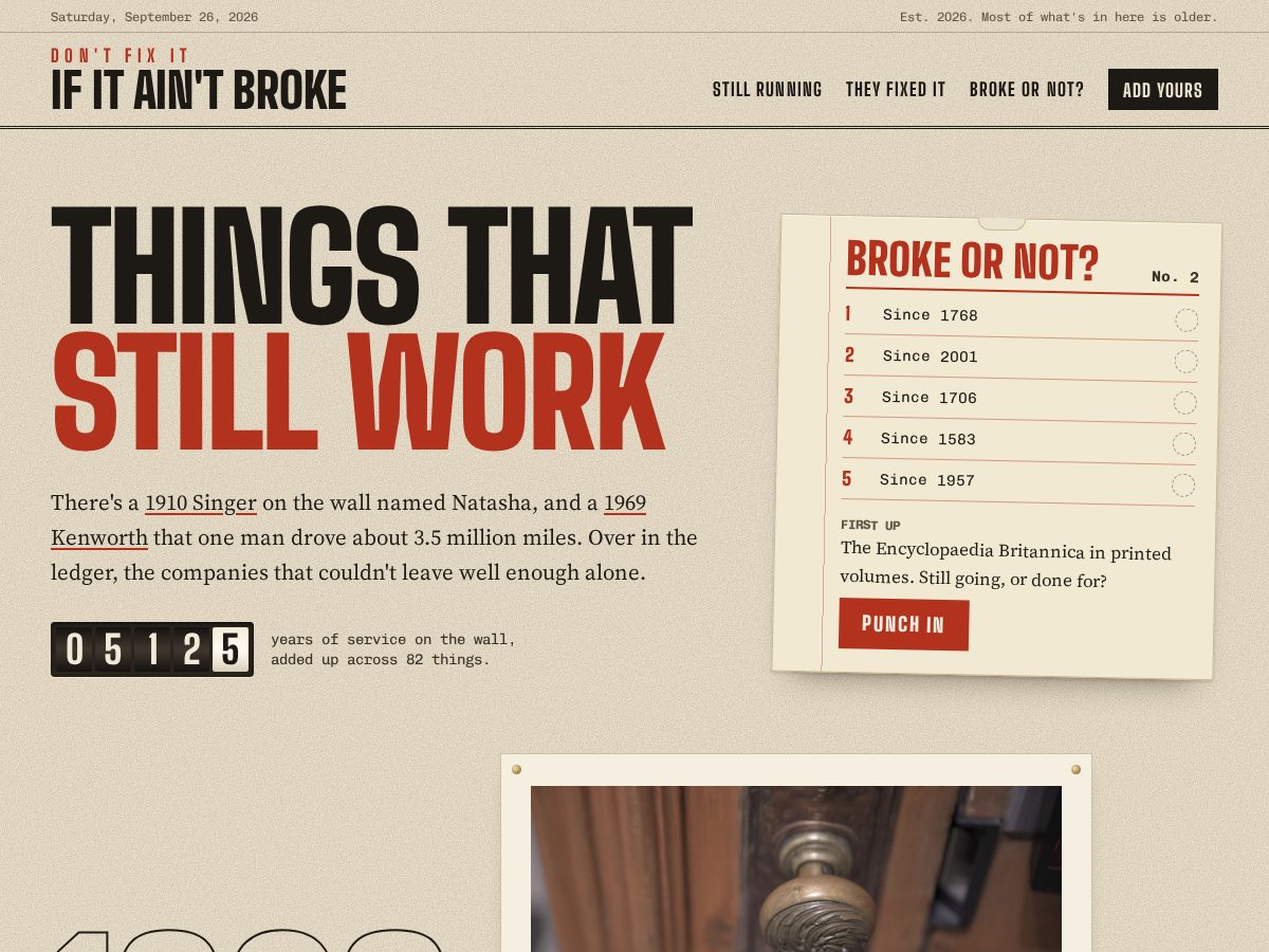 Landing-page snapshot of dontfixitifitaintbroke.com