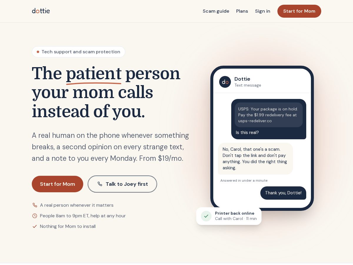 Landing-page snapshot of dottie.help
